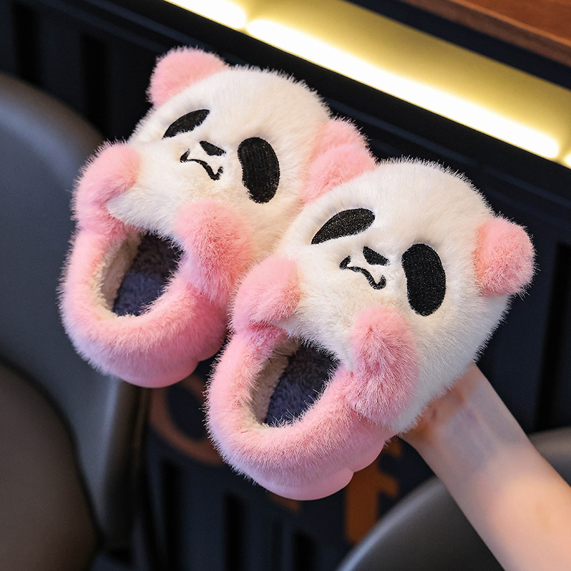 Detské bavlnené papuče do interiéru - unisex, cartoon vzor, vrchný materiál z jemného zamatového veluru, PVC podrážka, hrubé a teplé na zimu