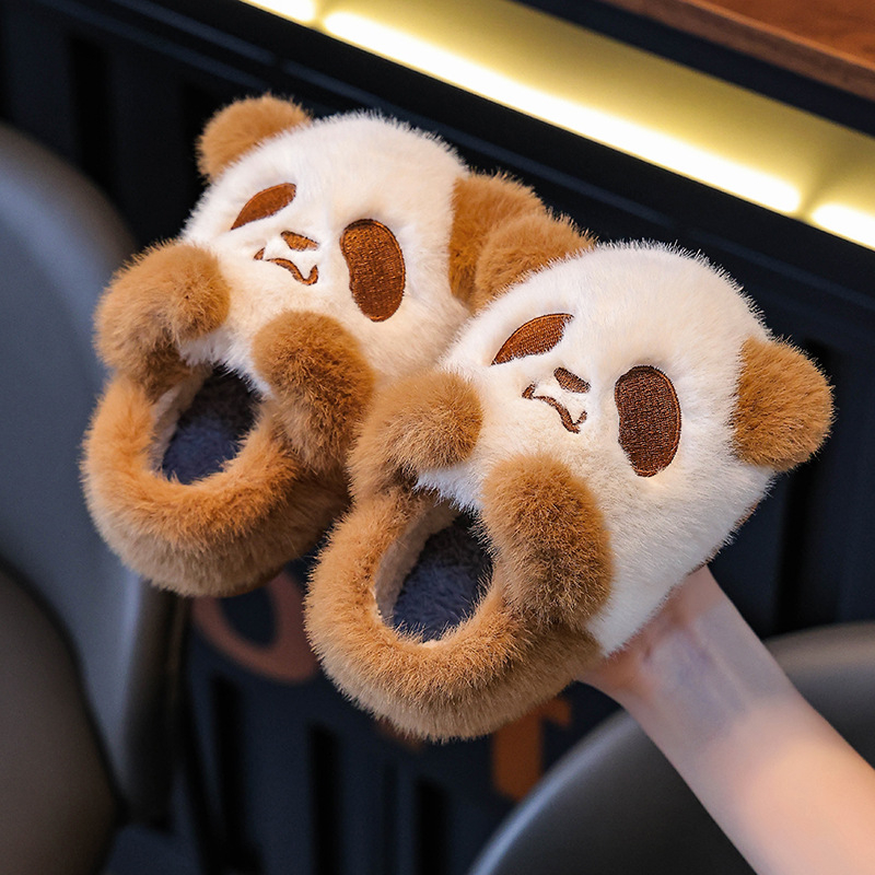 Detské bavlnené papuče do interiéru - unisex, cartoon vzor, vrchný materiál z jemného zamatového veluru, PVC podrážka, hrubé a teplé na zimu