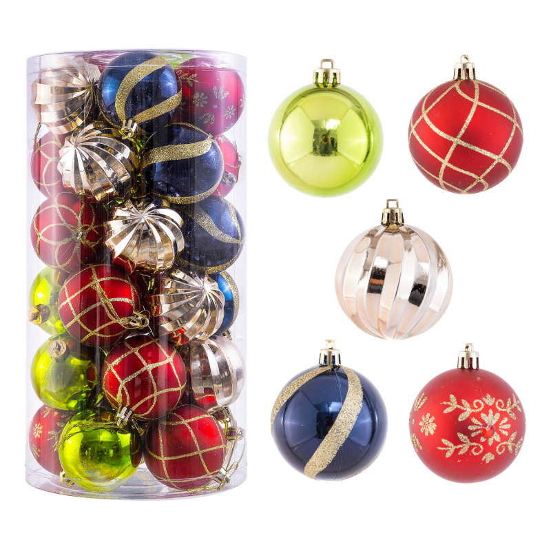 Plastične božićne kuglice s različitim oblicima, 30 komada