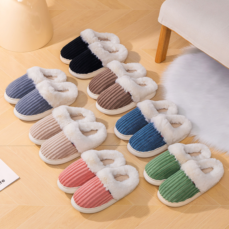 Női téli pamut papucs velúr felsőrésszel, műszőrös bélés, EVA talp, slip-on beltéri használatra