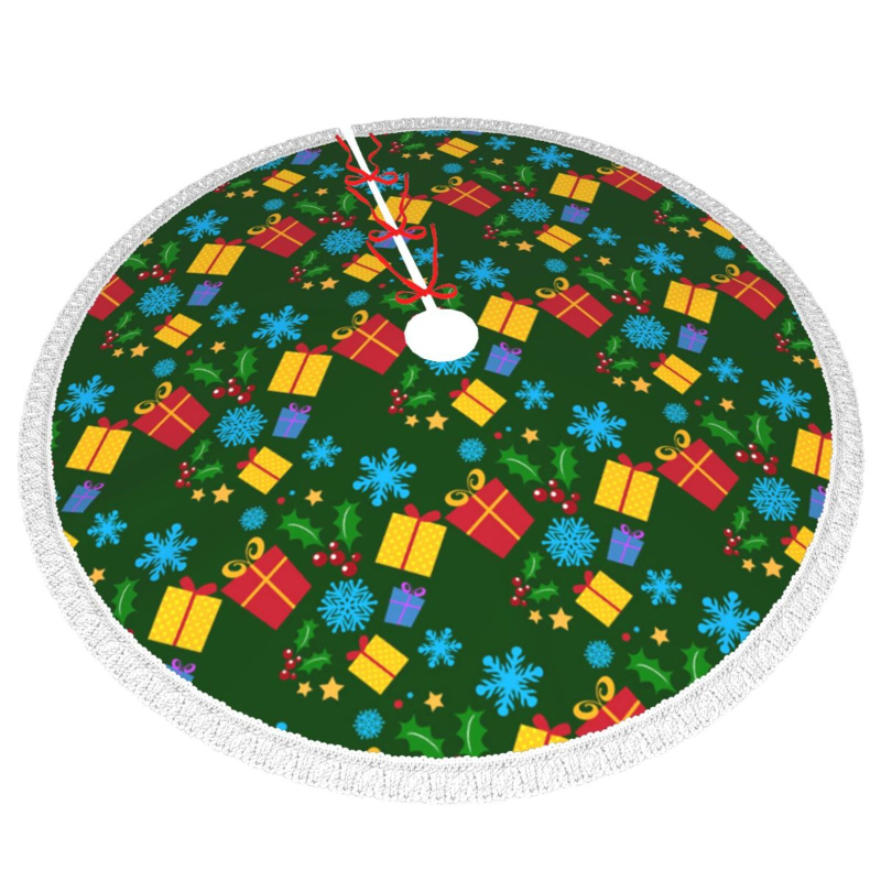 Prispôsobená vianočná sukňa pod stromček s strapcami po okraji, polyester