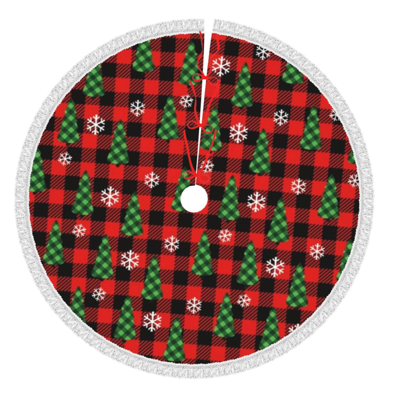 Prispôsobená vianočná sukňa pod stromček s strapcami po okraji, polyester