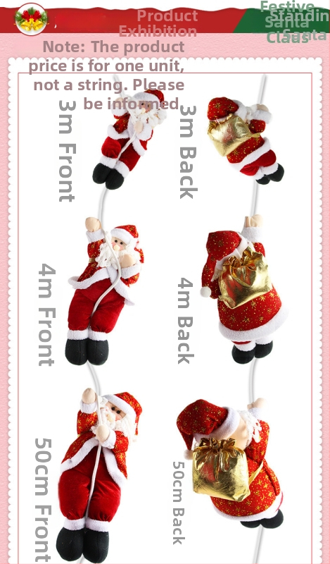Vianočná dekorácia: Santa Claus zostupuje po lane s korálkami a lezeckou reťazou – visiaca ozdoba na vianočnú scénu (Materiál: plyš; Kód výrobku: lt1006611705; Balenie: farebná škatuľka; Sviatok: Vianoce; IP licencované: Nie)