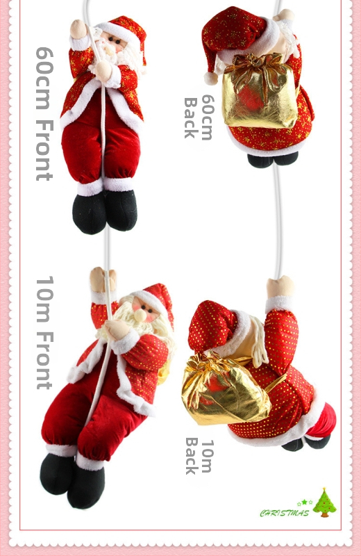 Vianočná dekorácia: Santa Claus zostupuje po lane s korálkami a lezeckou reťazou – visiaca ozdoba na vianočnú scénu (Materiál: plyš; Kód výrobku: lt1006611705; Balenie: farebná škatuľka; Sviatok: Vianoce; IP licencované: Nie)