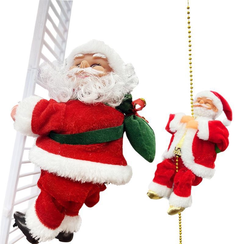 Decorațiune de Crăciun: Moș Crăciun coboară pe funie cu mărgele și scară de alpinism – ornament suspendat pentru scenă de Crăciun (Material: pluș; Nr. de articol: lt1006611705; Ambalare: cutie color; Sărbătoare: Crăciun; IP licențiat: Nu)