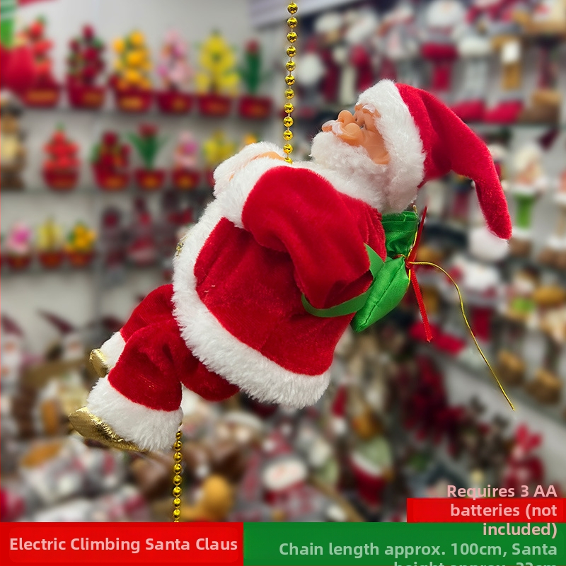 Vianočná dekorácia: Santa Claus zostupuje po lane s korálkami a lezeckou reťazou – visiaca ozdoba na vianočnú scénu (Materiál: plyš; Kód výrobku: lt1006611705; Balenie: farebná škatuľka; Sviatok: Vianoce; IP licencované: Nie)