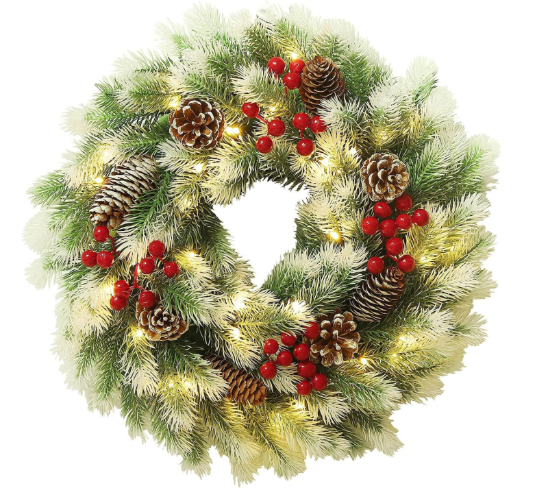 Vianočný veniec na dvere – PE materiál, vidiecky štýl, poloručná a polomotorická výroba, darček k Vianociam