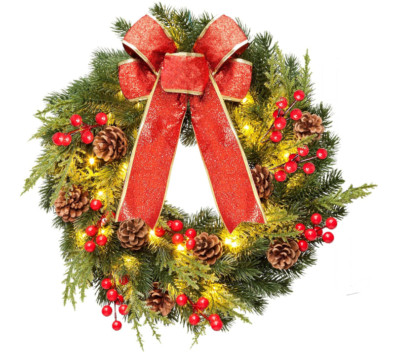 Vianočný veniec na dvere – PE materiál, vidiecky štýl, poloručná a polomotorická výroba, darček k Vianociam