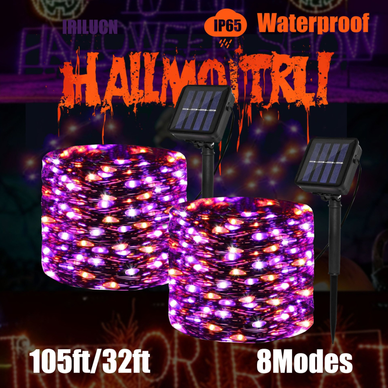 Halloween dekorativne svjetlosne niti – solarno napajanje, upravljanje gumbom, IP55, ≤36V, vanjsku upotrebu
