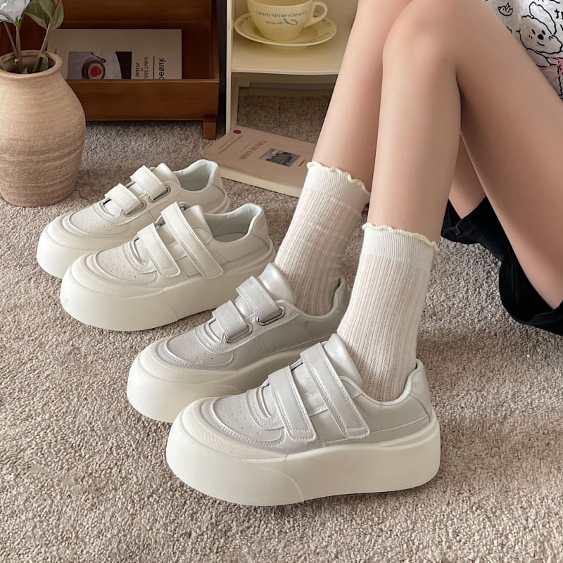 Emelt platformú tornacipő Velcro-zárással, PU felsőrész, gumi talp, légáteresztő, Harajuku-stílus
