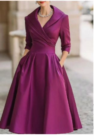 Rochie neregulată, stil european și american, lungă, mâneci lungi, poliester