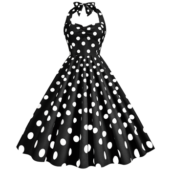 rochie midi din poliester amestecat, imprimeu cu puncte, halter-neck, șnururi, siluetă prințesă, fără mâneci