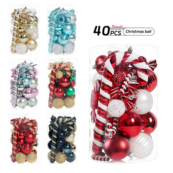 Set od 40 ukrasnih kuglica za božićno drvce s neobičnim oblikama, cilindrični set za vješanje, višebojni dizajn; Materijal: Drugo; Stil: Moderan minimalizam, lagan luksuz; Pogodno za Božić