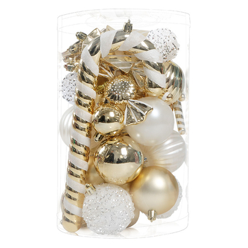 Set od 40 ukrasnih kuglica za božićno drvce s neobičnim oblikama, cilindrični set za vješanje, višebojni dizajn; Materijal: Drugo; Stil: Moderan minimalizam, lagan luksuz; Pogodno za Božić
