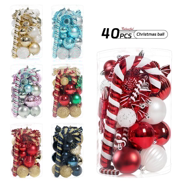 Set od 40 ukrasnih kuglica za božićno drvce s neobičnim oblikama, cilindrični set za vješanje, višebojni dizajn; Materijal: Drugo; Stil: Moderan minimalizam, lagan luksuz; Pogodno za Božić