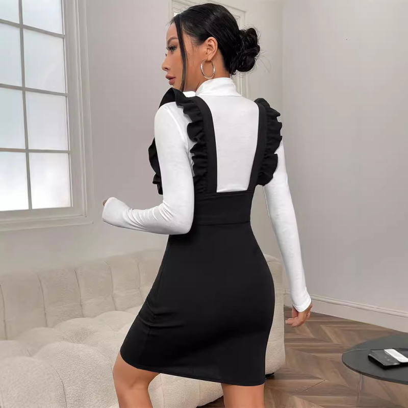 Rochie în A-line cu bretele la umeri, talie înaltă, lungime midi, material poliester-elastan, cu panouri colaj, colecția toamnă 2024