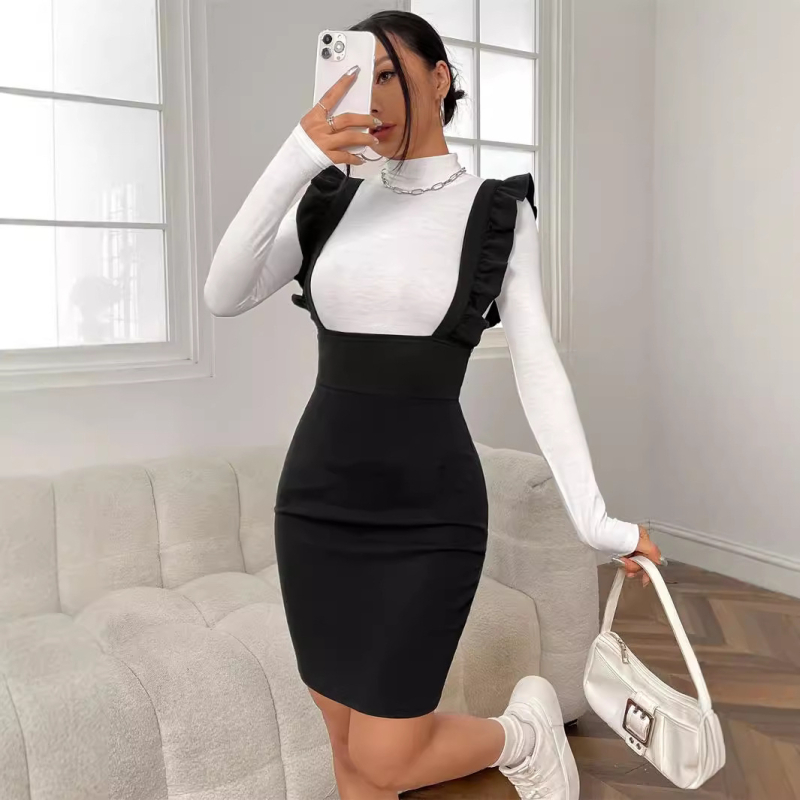 Rochie în A-line cu bretele la umeri, talie înaltă, lungime midi, material poliester-elastan, cu panouri colaj, colecția toamnă 2024