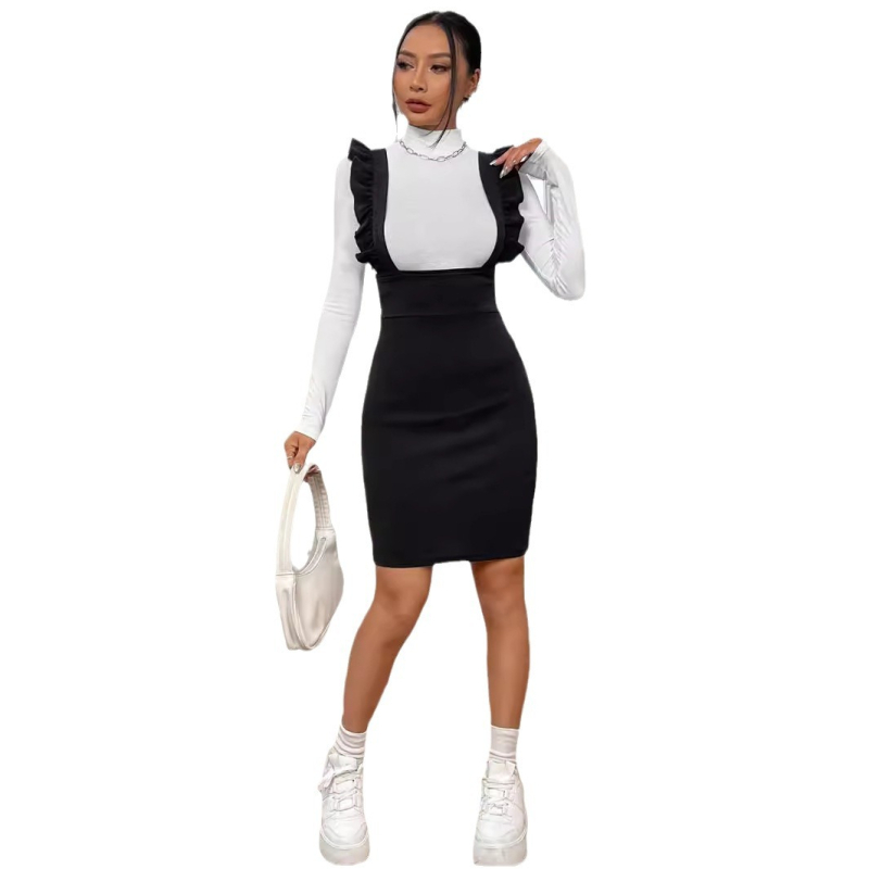 Rochie în A-line cu bretele la umeri, talie înaltă, lungime midi, material poliester-elastan, cu panouri colaj, colecția toamnă 2024