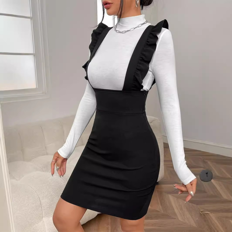 Rochie în A-line cu bretele la umeri, talie înaltă, lungime midi, material poliester-elastan, cu panouri colaj, colecția toamnă 2024