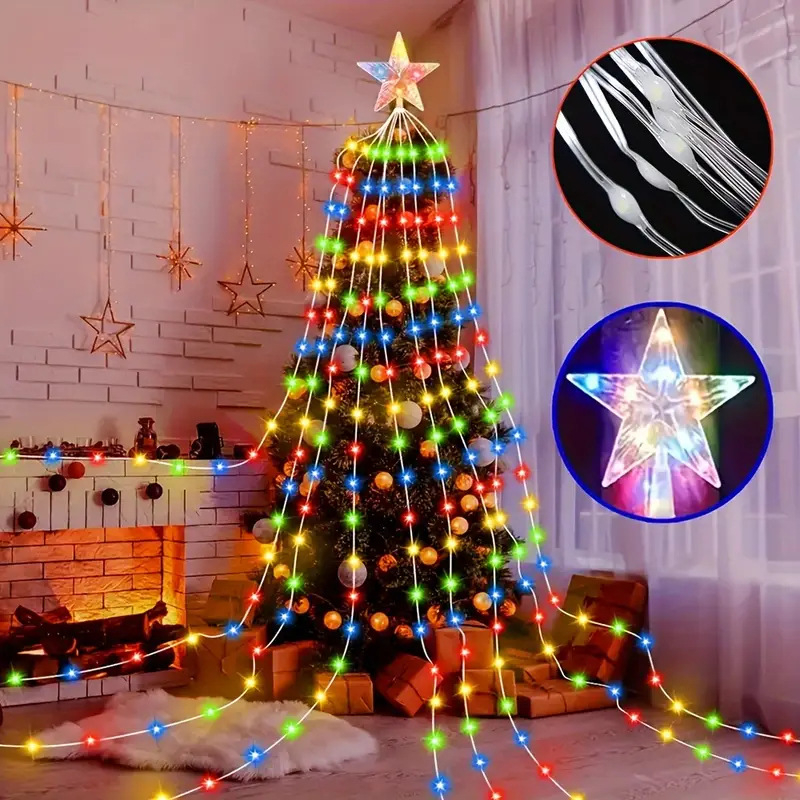 LED niz svjetala s USB napajanjem, vodopadni efekt, božićna dekoracija za bor, vanjsko osvjetljenje