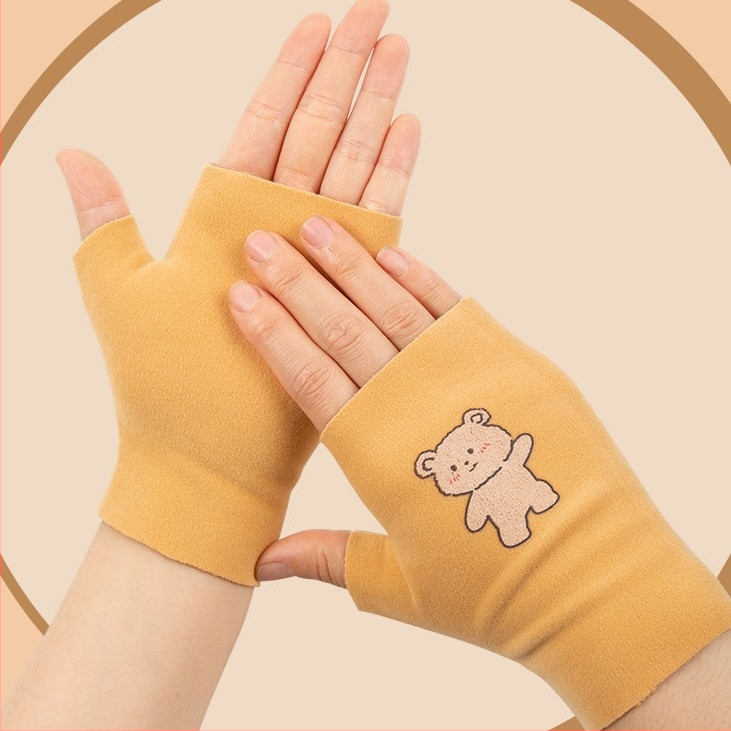 Mănuși pentru copii din bumbac, deget jumătate, calde, model reliefat, pentru vârsta 6-16 ani