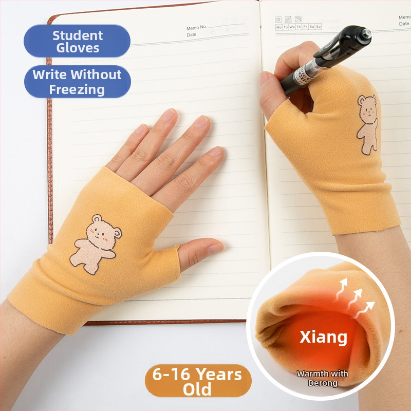 Mănuși pentru copii din bumbac, deget jumătate, calde, model reliefat, pentru vârsta 6-16 ani