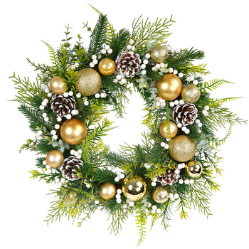 Vianočný veniec z umelých kvetov – ručne vyrobený plastový materiál; na ozdobu dverí a okien (Materiál: Plast; Spracovanie: Ručné; Vianoce; Pre dvere/okná)