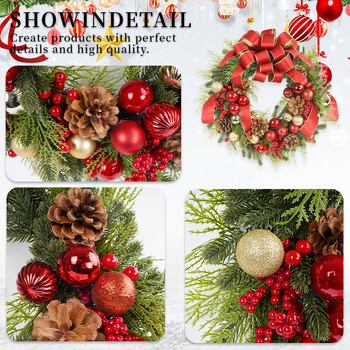 Vianočný veniec z umelých kvetov – ručne vyrobený plastový materiál; na ozdobu dverí a okien (Materiál: Plast; Spracovanie: Ručné; Vianoce; Pre dvere/okná)