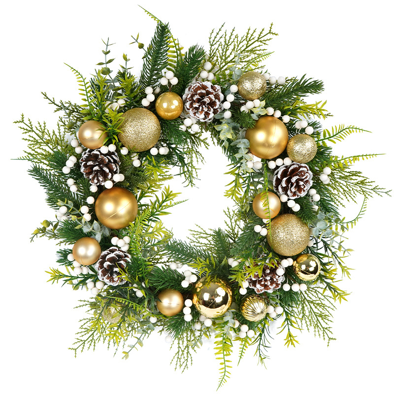 Vianočný veniec z umelých kvetov – ručne vyrobený plastový materiál; na ozdobu dverí a okien (Materiál: Plast; Spracovanie: Ručné; Vianoce; Pre dvere/okná)