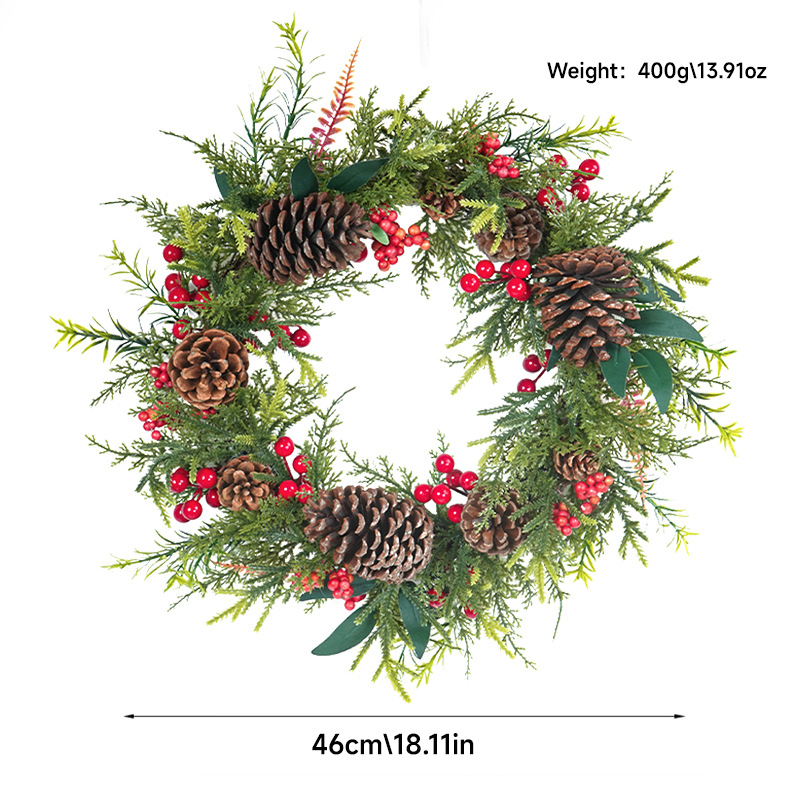 Vianočný veniec z umelých kvetov – ručne vyrobený plastový materiál; na ozdobu dverí a okien (Materiál: Plast; Spracovanie: Ručné; Vianoce; Pre dvere/okná)