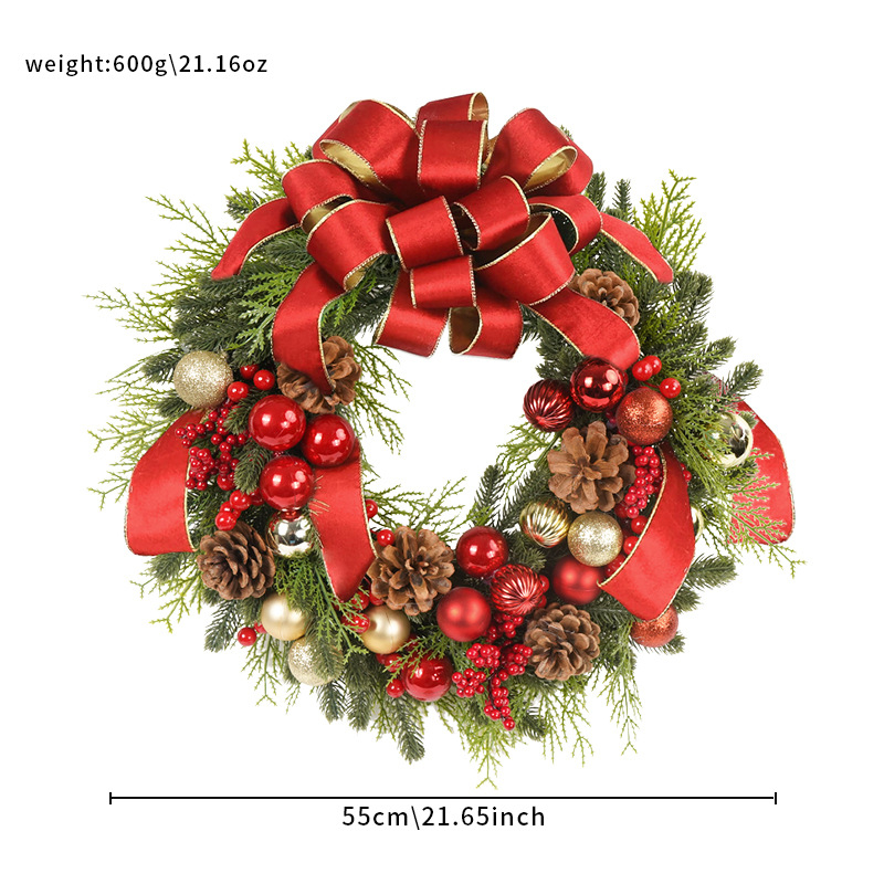 Vianočný veniec z umelých kvetov – ručne vyrobený plastový materiál; na ozdobu dverí a okien (Materiál: Plast; Spracovanie: Ručné; Vianoce; Pre dvere/okná)