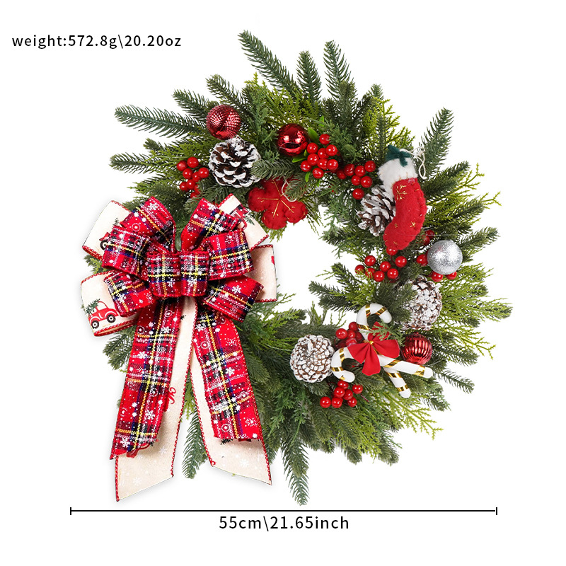 Vianočný veniec z umelých kvetov – ručne vyrobený plastový materiál; na ozdobu dverí a okien (Materiál: Plast; Spracovanie: Ručné; Vianoce; Pre dvere/okná)