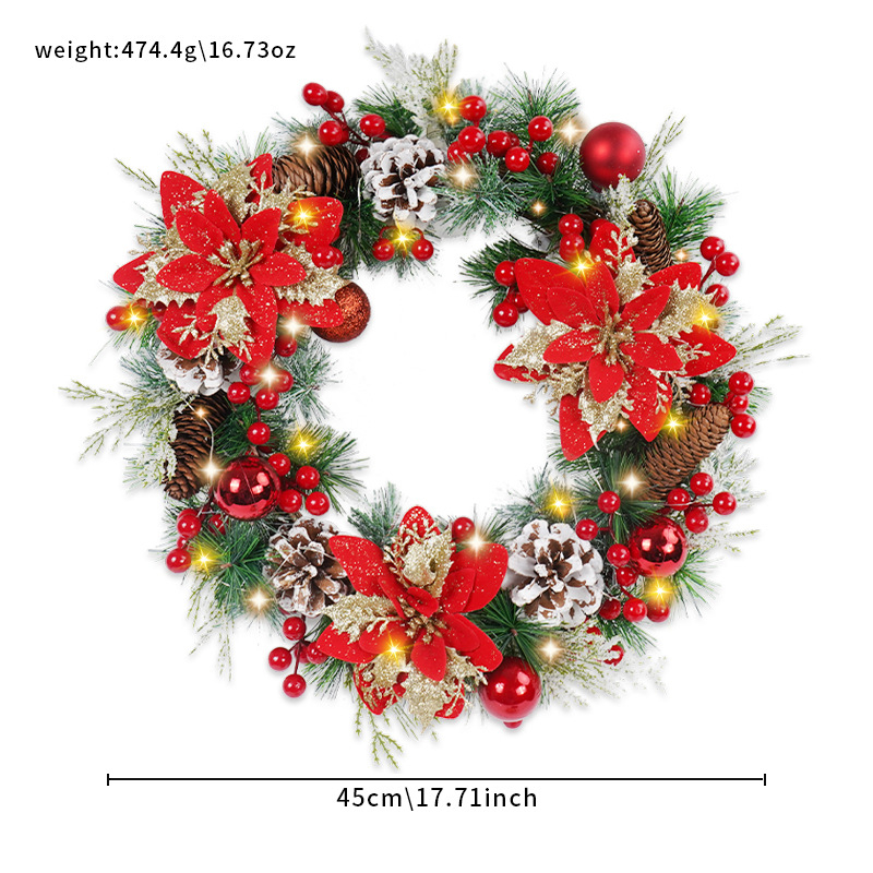 Vianočný veniec z umelých kvetov – ručne vyrobený plastový materiál; na ozdobu dverí a okien (Materiál: Plast; Spracovanie: Ručné; Vianoce; Pre dvere/okná)