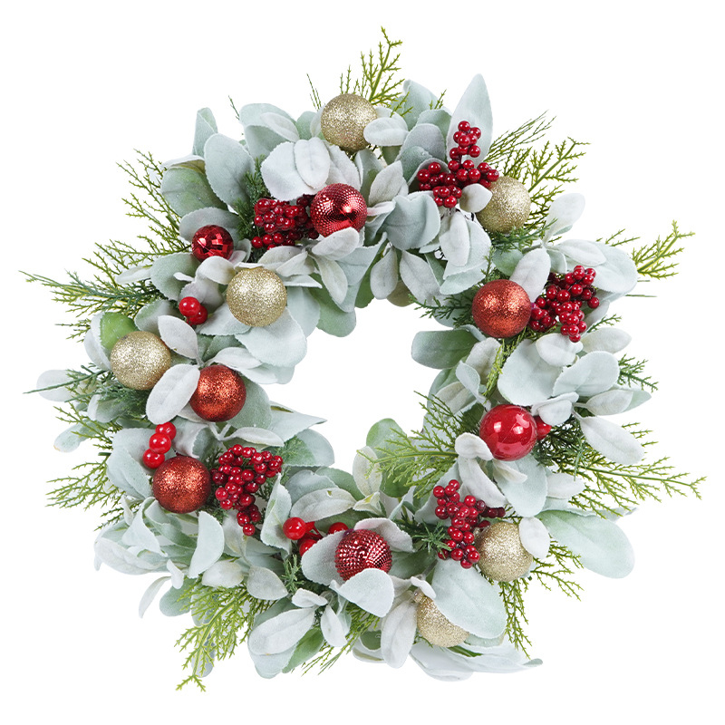 Vianočný veniec z umelých kvetov – ručne vyrobený plastový materiál; na ozdobu dverí a okien (Materiál: Plast; Spracovanie: Ručné; Vianoce; Pre dvere/okná)