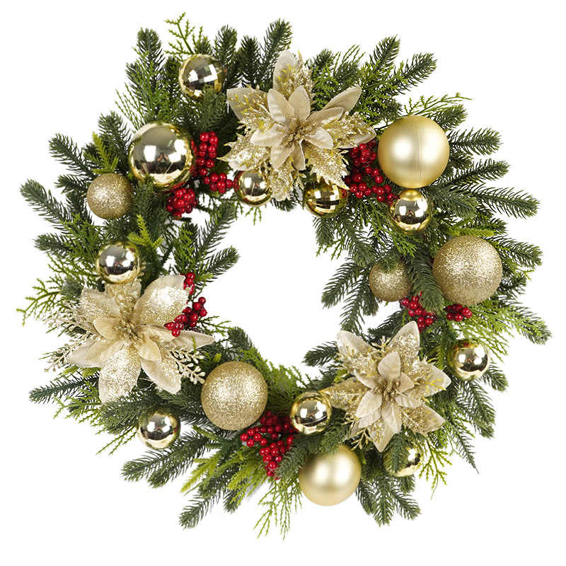 Vianočný veniec z umelých kvetov – ručne vyrobený plastový materiál; na ozdobu dverí a okien (Materiál: Plast; Spracovanie: Ručné; Vianoce; Pre dvere/okná)