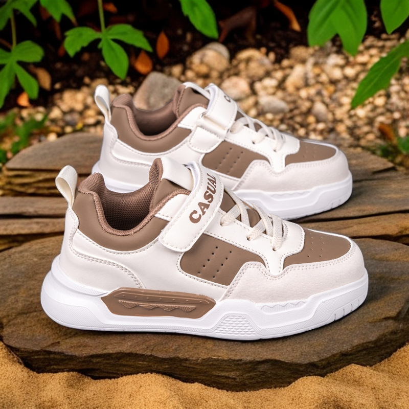 Pantofi sport pentru copii din piele, talpă joasă, închidere Velcro, talpă ușoară, impermeabili și rezistenți la uzură