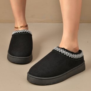 Žieminiai moteriški slip-on bateliai su dirbtiniu pūkų viršutiniu, pūkuota vidinė danga, apvali nosis, stora gumos pada