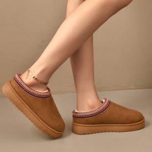 Žieminiai moteriški slip-on bateliai su dirbtiniu pūkų viršutiniu, pūkuota vidinė danga, apvali nosis, stora gumos pada