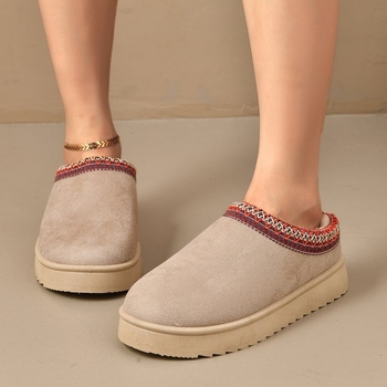 Žieminiai moteriški slip-on bateliai su dirbtiniu pūkų viršutiniu, pūkuota vidinė danga, apvali nosis, stora gumos pada