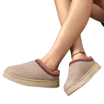 Žieminiai moteriški slip-on bateliai su dirbtiniu pūkų viršutiniu, pūkuota vidinė danga, apvali nosis, stora gumos pada