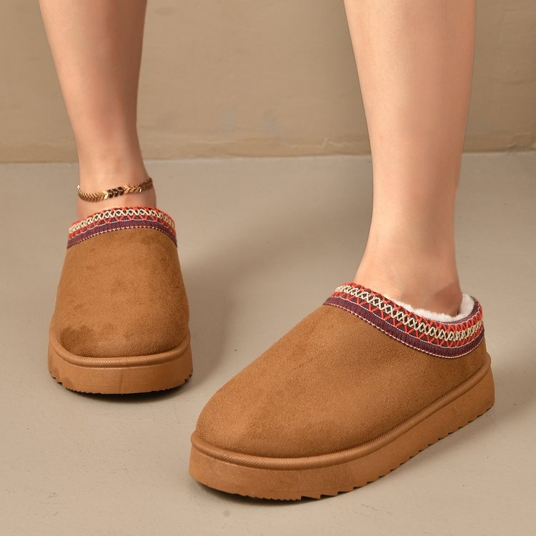 Žieminiai moteriški slip-on bateliai su dirbtiniu pūkų viršutiniu, pūkuota vidinė danga, apvali nosis, stora gumos pada