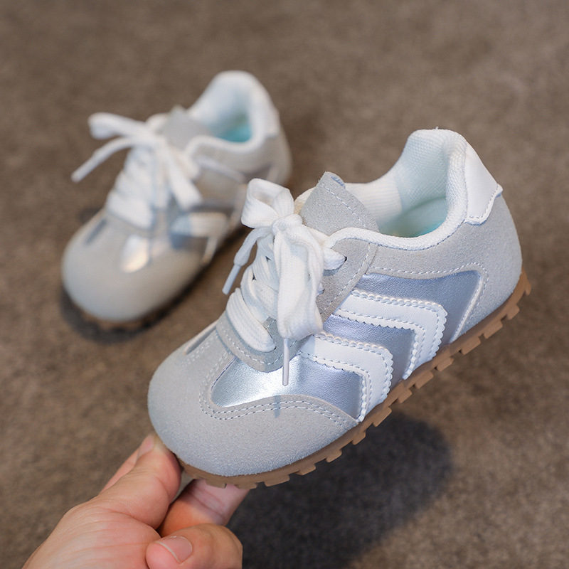 Pantofi pentru copii unisex, partea superioară din piele artificială, talpă din plastic, model cu dungi, gleznă joasă