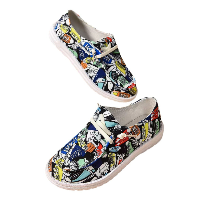 Detské plátenné tenisky bez šnúrok, nízky vrch, horná časť z plátna, gumová podrážka, potlač