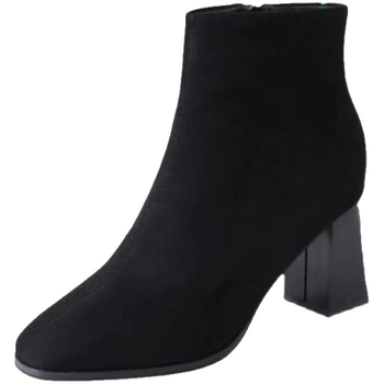 Ghete scurte din velur pentru femei, toc gros 3–5 cm, gamă joasă, vârf rotund, fermoar lateral