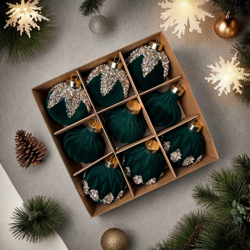 Set de pictură flocking pentru minge de Crăciun din plastic, lucrat manual, stil modern minimalist