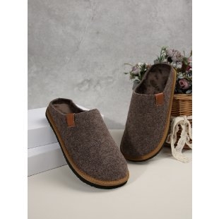 Papuci de casă cu vârf închis, din catifea la exterior, căptușeală din blană artificială, talpă din cauciuc, slip-on, mărime mare