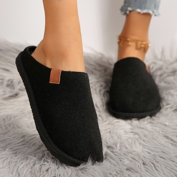 Papuci de casă cu vârf închis, din catifea la exterior, căptușeală din blană artificială, talpă din cauciuc, slip-on, mărime mare