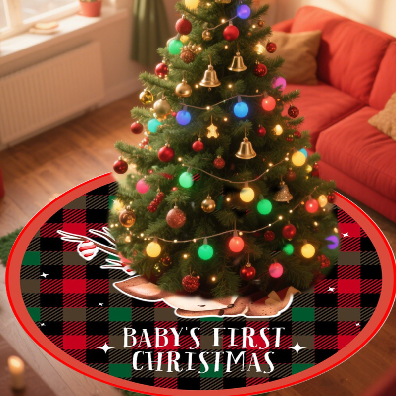 Коледна елхова пола с принт – мил дизайн, пасторална полиестерна материя, подходяща за всекидневна, спалня, кабинет, хол и балкон