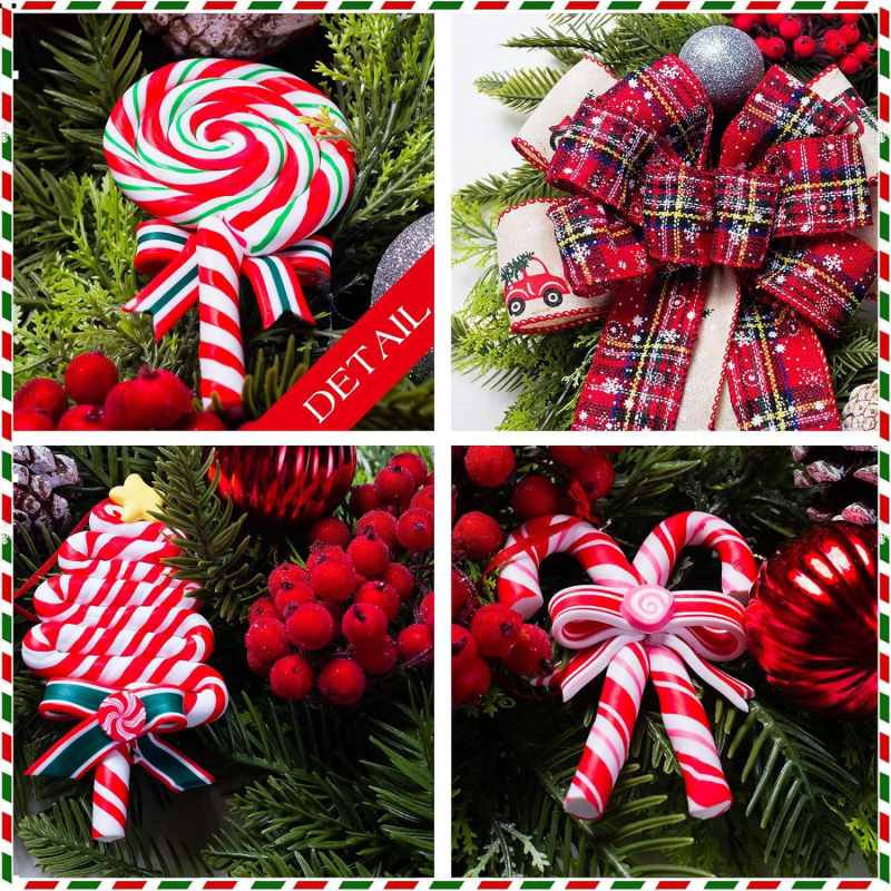 Plastový ručne vyrobený vianočný veniec na dvere s borovicovými šiškami, ihlicami a veľkou mašľou — TH 202400288; darček vhodný; IP licencia: Nie