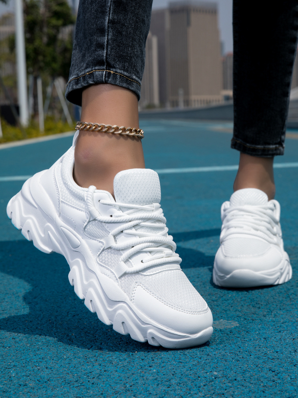 Női Dad Sneakers vastag talppal, magasságot növelő, felső: műbőr + textile, fűzők, EVA talp